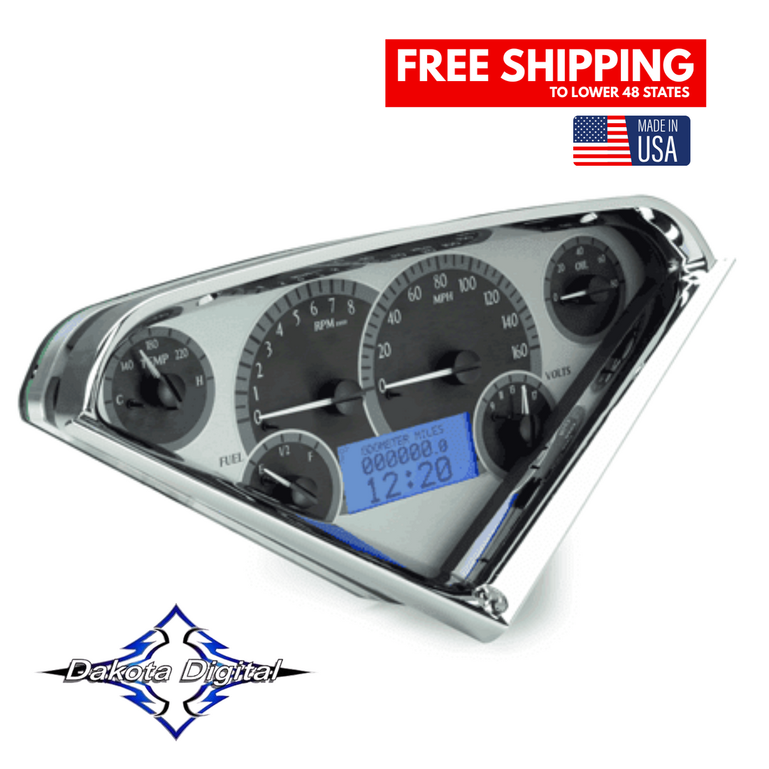 Dakota Digital 1955-1959 Chevrolet Truck VHX Instrument Gauge Cluster-Silver Background / Blue Illumination VHX-55C-PU-S-B Tuckers Classic Auto Parts