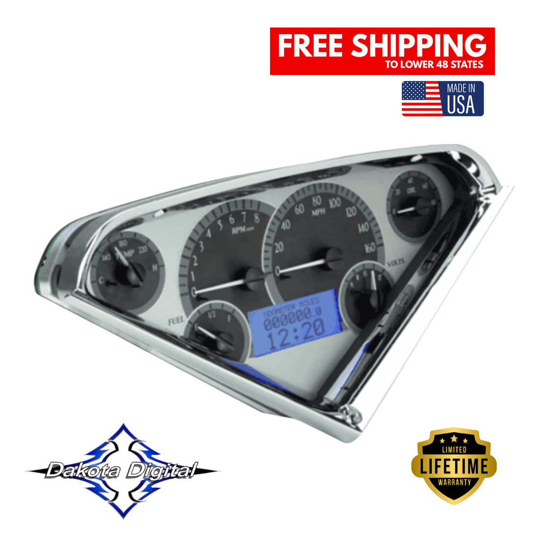 Dakota Digital 1955-1959 Chevrolet Truck VHX Instrument Gauge Cluster-Silver Background / Blue Illumination VHX-55C-PU-S-B