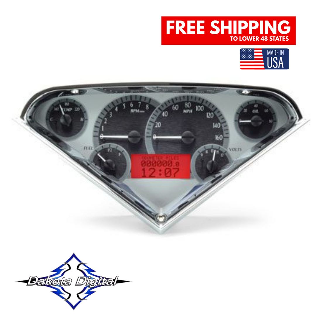 Dakota Digital 1955-1959 Chevrolet Truck VHX Instrument Gauge Cluster-Silver Background / Red Illumination VHX-55C-PU-S-R Tuckers Classic Auto Parts