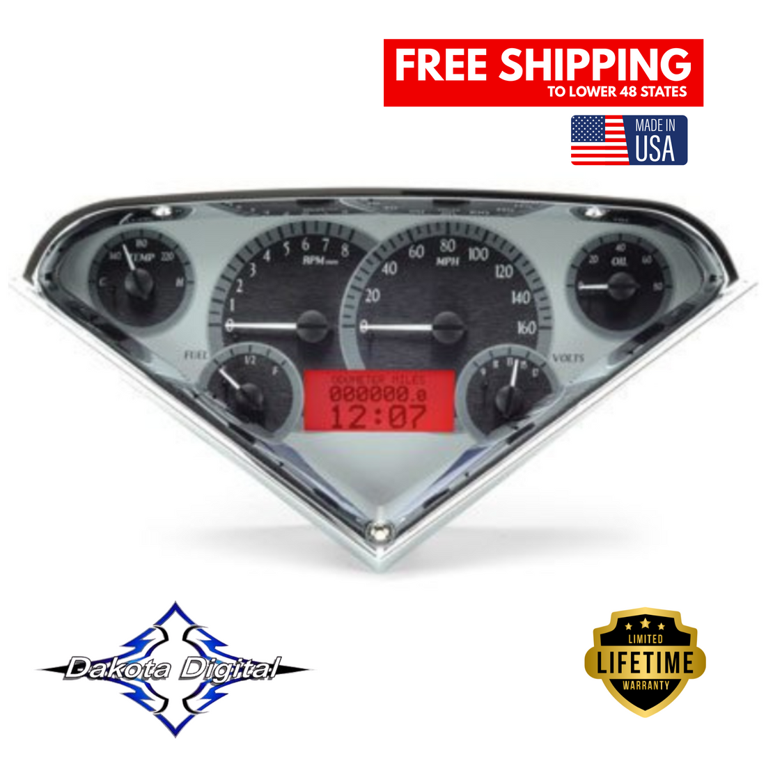 Dakota Digital 1955-1959 Chevrolet Truck VHX Instrument Gauge Cluster-Silver Background / Red Illumination VHX-55C-PU-S-R