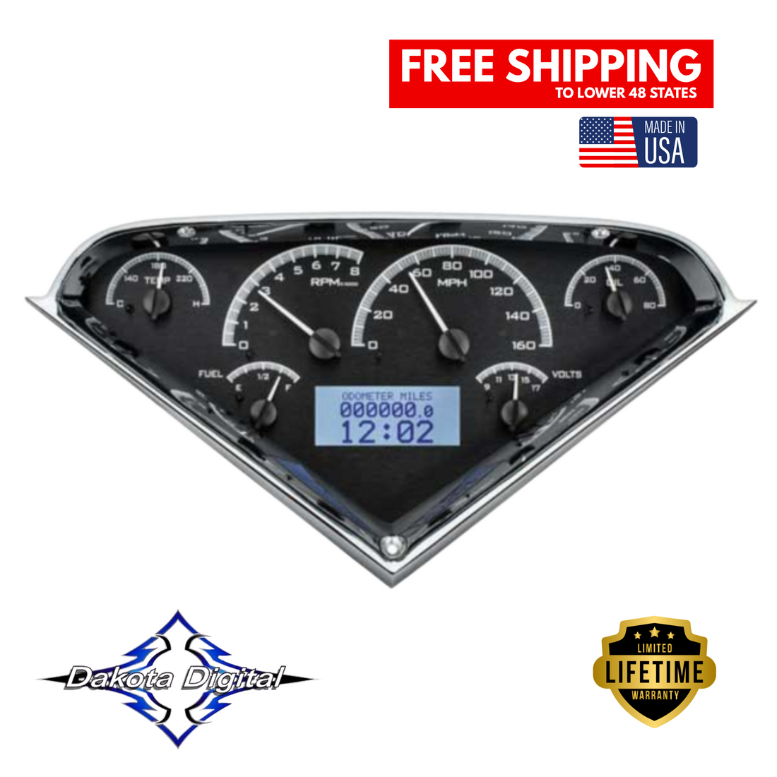 Dakota Digital 1955-1959 Chevrolet Truck VHX Instrument Gauge Cluster- Black Background / White Illumination VHX-55C-PU-K-W