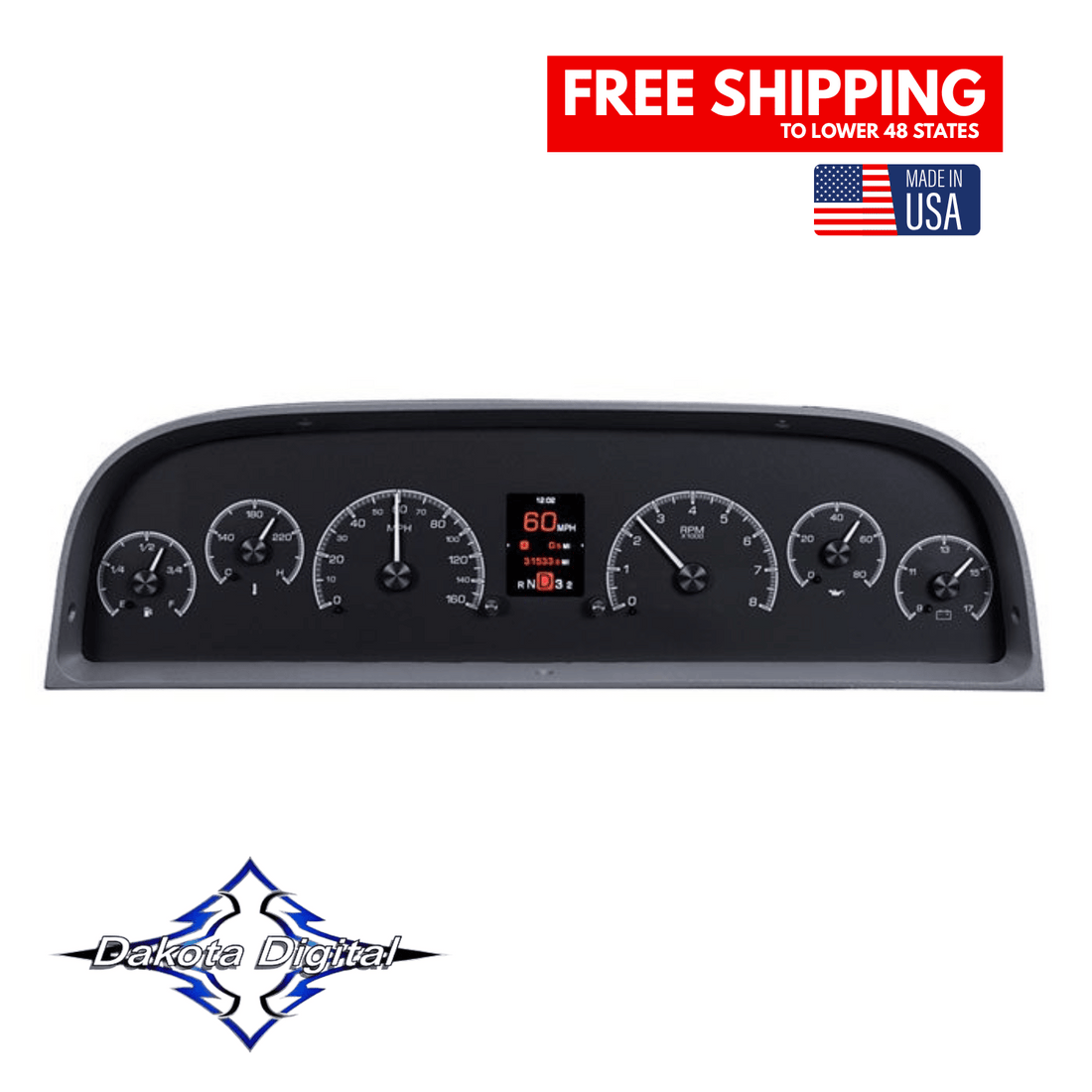 Dakota Digital 1960-1963 Chevrolet Truck HDX Instrument Gauge Cluster-Black Alloy Face HDX-60C-PU-K Tuckers Classic Auto Parts