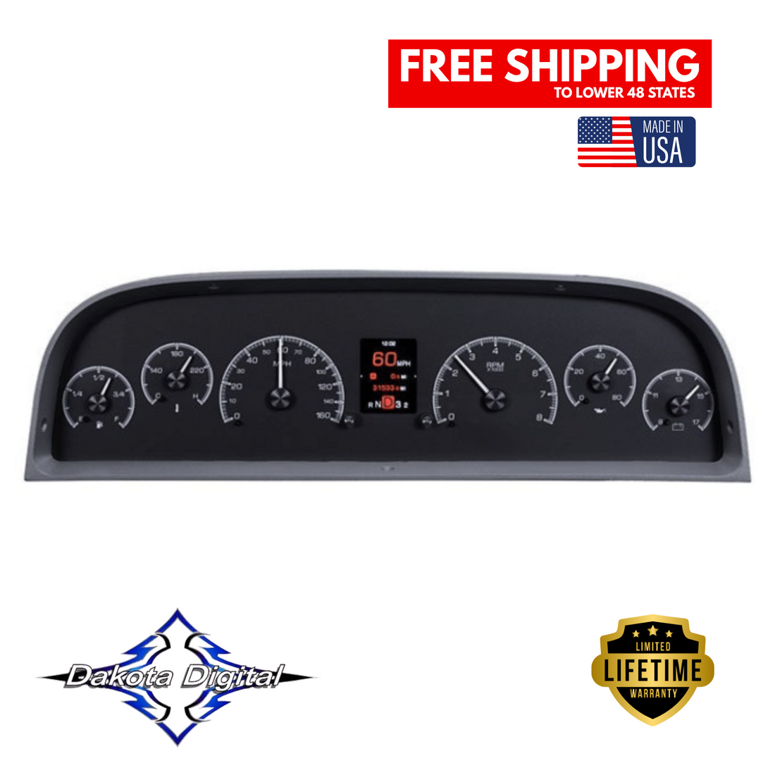 Dakota Digital 1960-1963 Chevrolet Truck HDX Instrument Gauge Cluster-Black Alloy Face HDX-60C-PU-K