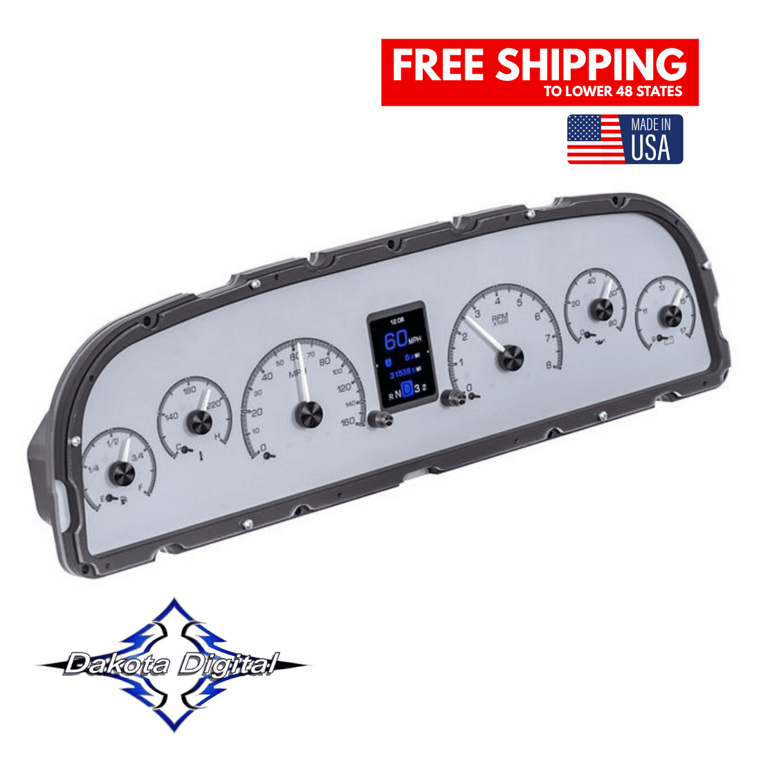 Dakota Digital 1960 1961 1962 1963 C10 Chevy Chevrolet Truck HDX Instrument Gauge Cluster-Silver Alloy Face HDX-60C-PU-S Tuckers Classic Auto Parts