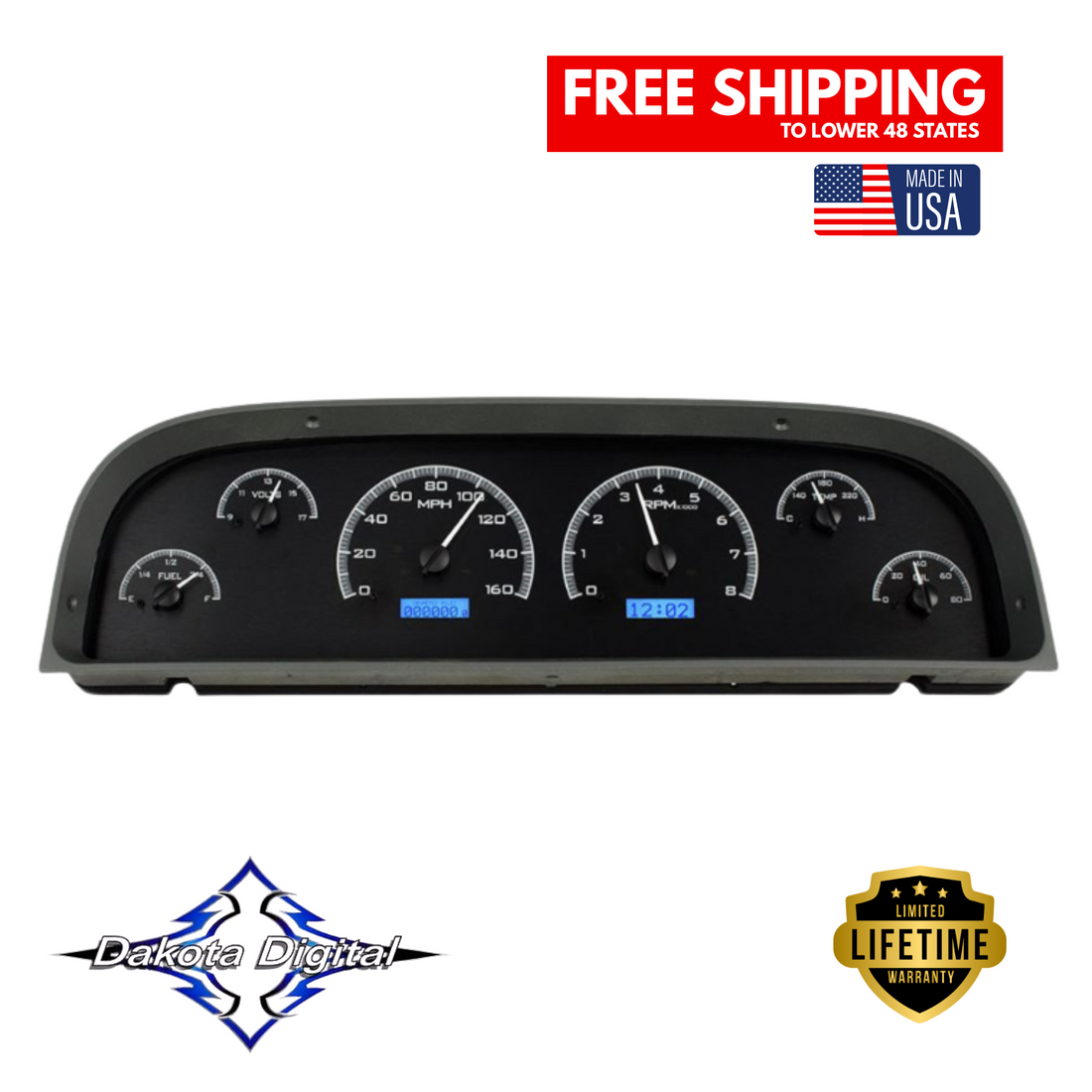 Dakota Digital 1960-1963 Chevrolet Truck VHX Instrument Gauge Cluster-Black Background / Blue Illumination VHX-60C-PU-K-B