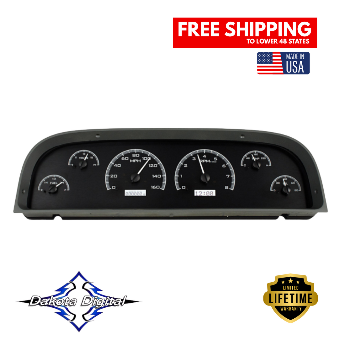 Dakota Digital 1960-1963 Chevrolet Truck VHX Instrument Gauge Cluster-Black Background / White Illumination VHX-60C-PU-K-W