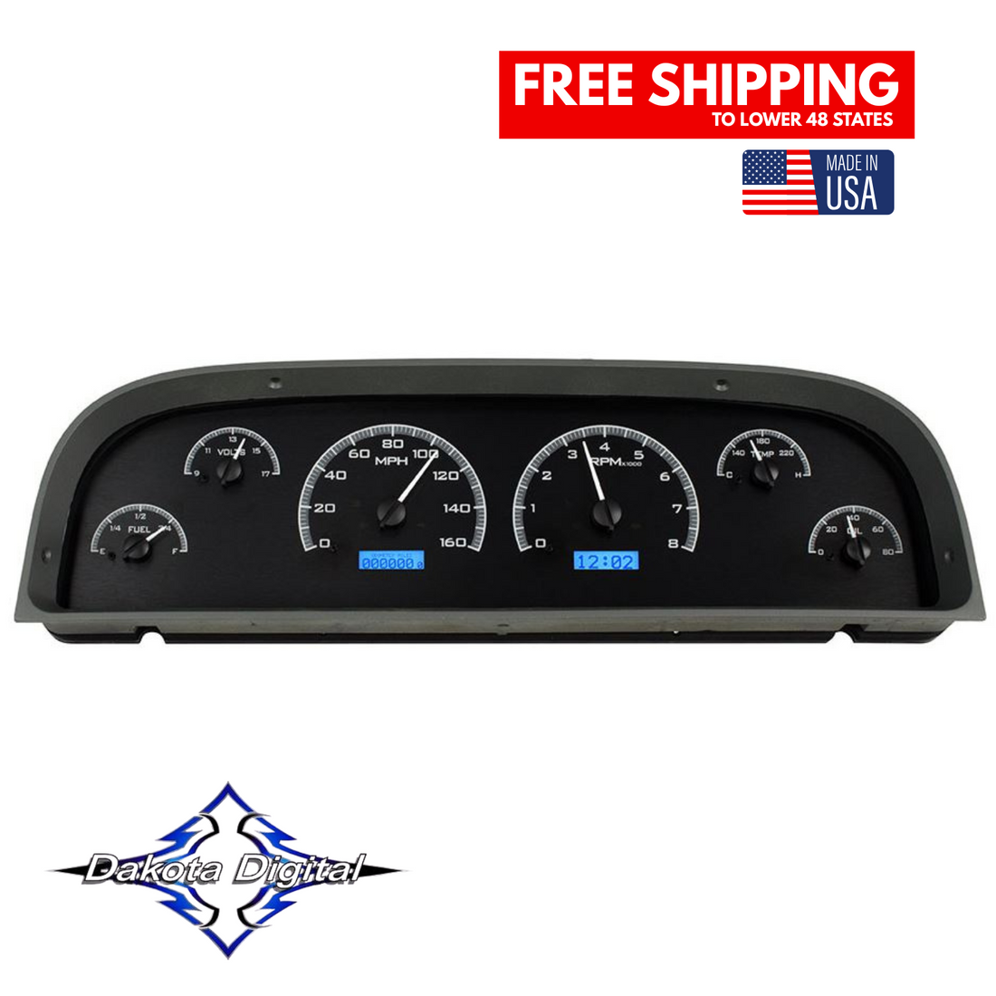 Dakota Digital 1960-1963 Chevrolet Truck VHX Instrument Gauge Cluster-Black Face / Blue Illumination VHX-60C-PU-K-B Tuckers Classic Auto Parts