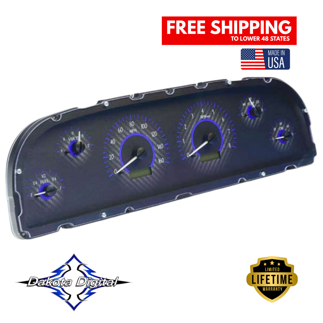 Dakota Digital 1960-1963 Chevrolet Truck VHX Instrument Gauge Cluster-Carbon Background / Blue Illumination VHX-60C-PU-C-B
