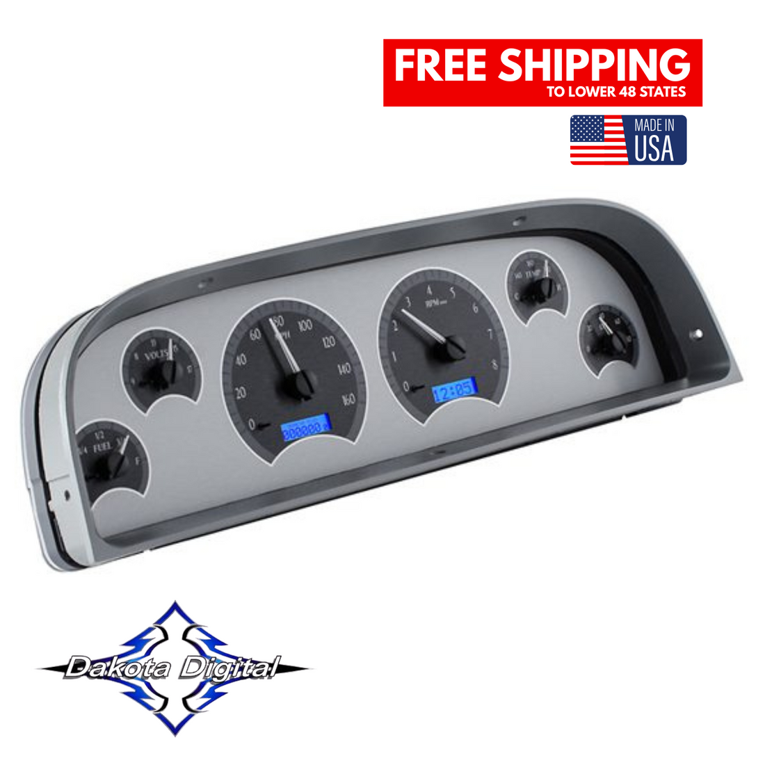 Dakota Digital 1960-1963 Chevrolet Truck VHX Instrument Gauge Cluster-Silver Background / Blue Illumination VHX-60C-PU-S-B Tuckers Classic Auto Parts