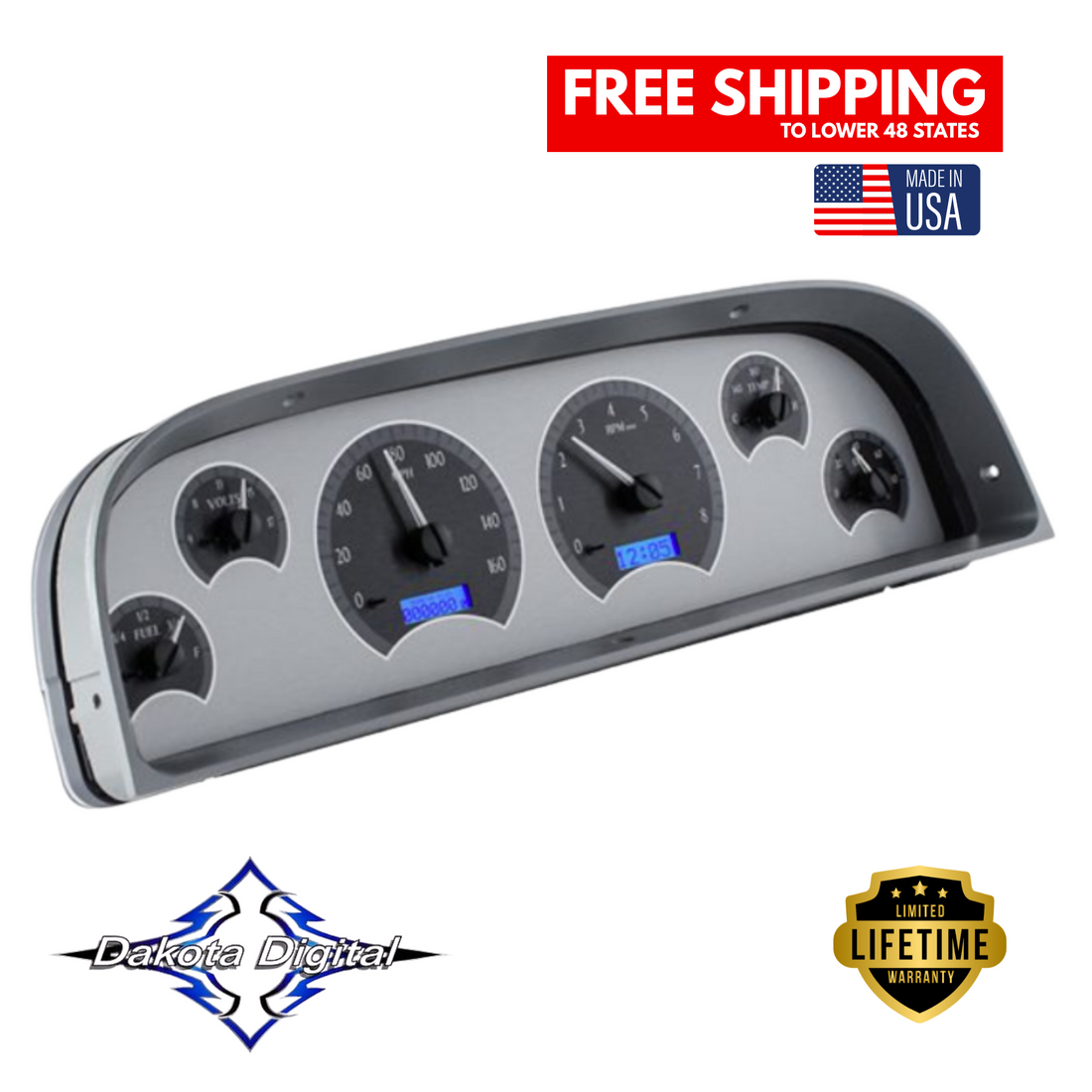 Dakota Digital 1960-1963 Chevrolet Truck VHX Instrument Gauge Cluster-Silver Background / Blue Illumination VHX-60C-PU-S-B