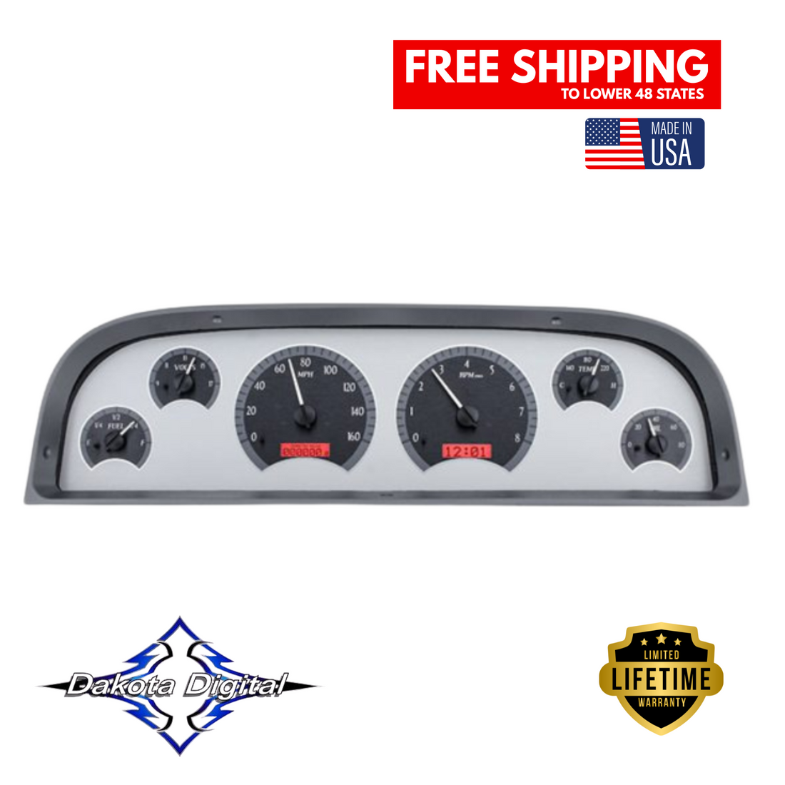 Dakota Digital 1960-1963 Chevrolet Truck VHX Instrument Gauge Cluster-Silver Background / Red Illumination VHX-60C-PU-S-R