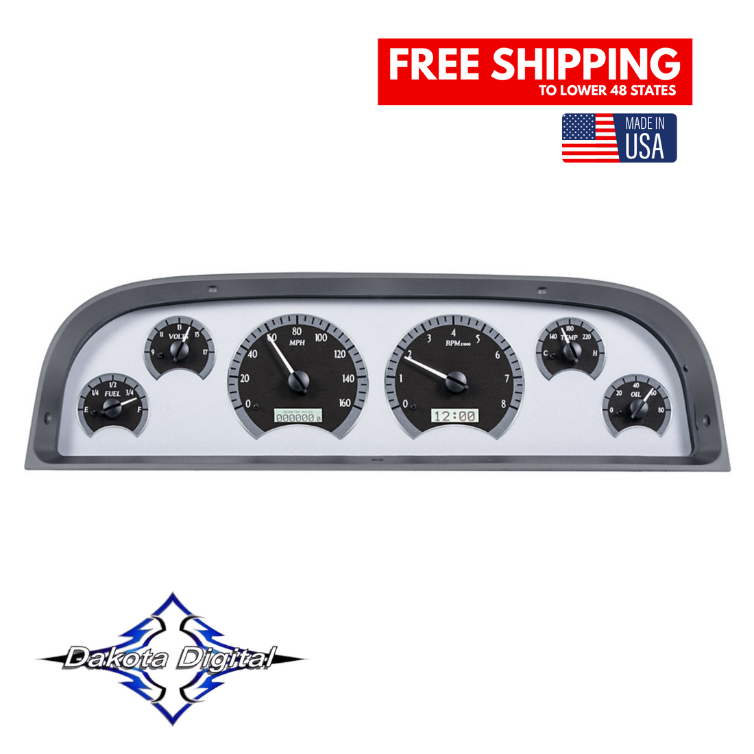 Dakota Digital 1960-1963 Chevrolet Truck VHX Instrument Gauge Cluster-Silver Background / White Illumination VHX-60C-PU-S-W
