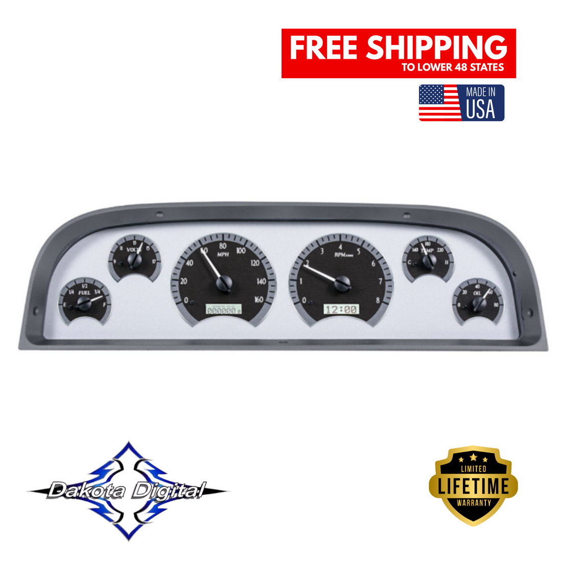Dakota Digital 1960-1963 Chevrolet Truck VHX Instrument Gauge Cluster-Silver Background / White Illumination VHX-60C-PU-S-W