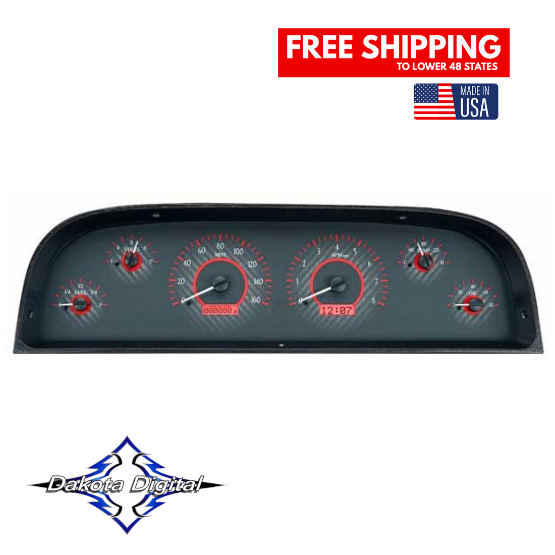 Dakota Digital 1960-1963 Chevy Truck VHX Series Gauges Carbon Fiber Background Red Illumination VHX-60C-PU-C-R - Tuckers Classic Auto Parts