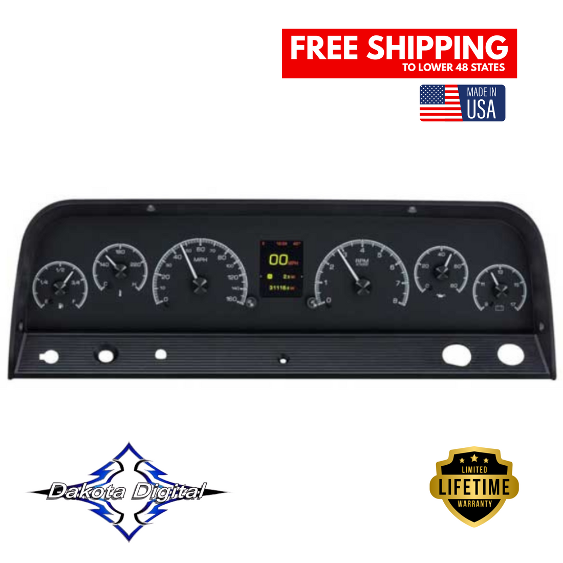 Dakota Digital 1964-1966 Chevrolet Truck HDX Instrument Gauge Cluster-Black Alloy Face HDX-64C-PU-K