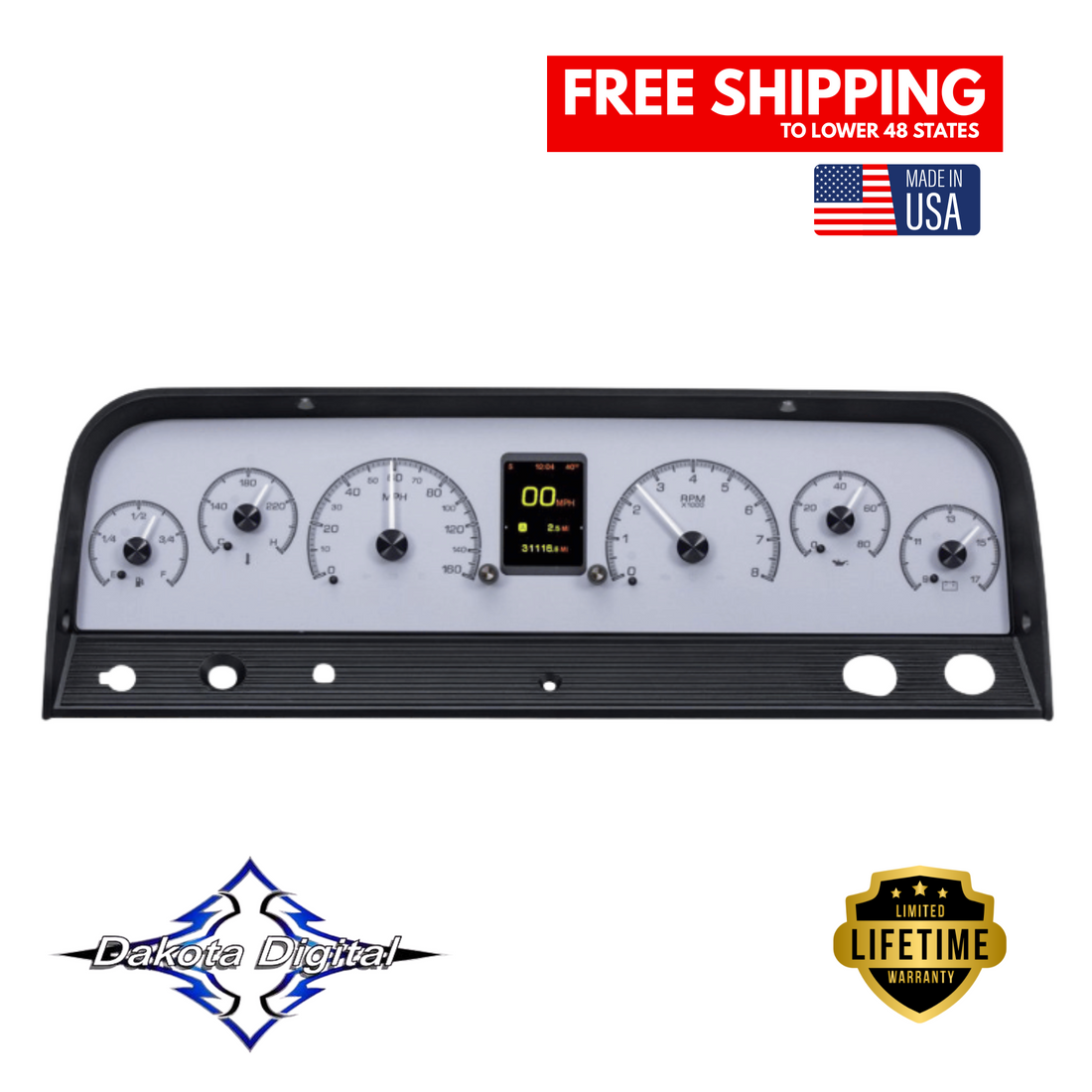 Dakota Digital 1964-1966 Chevrolet Truck HDX Instrument Gauge Cluster-Silver Alloy Face HDX-64C-PU-S