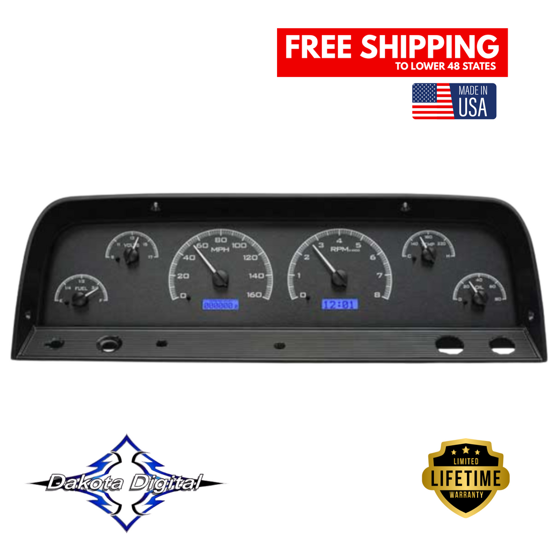 Dakota Digital 1964-1966 Chevrolet Truck VHX Instrument Gauge Cluster-Black Background / Blue Illumination VHX-64C-PU-K-B