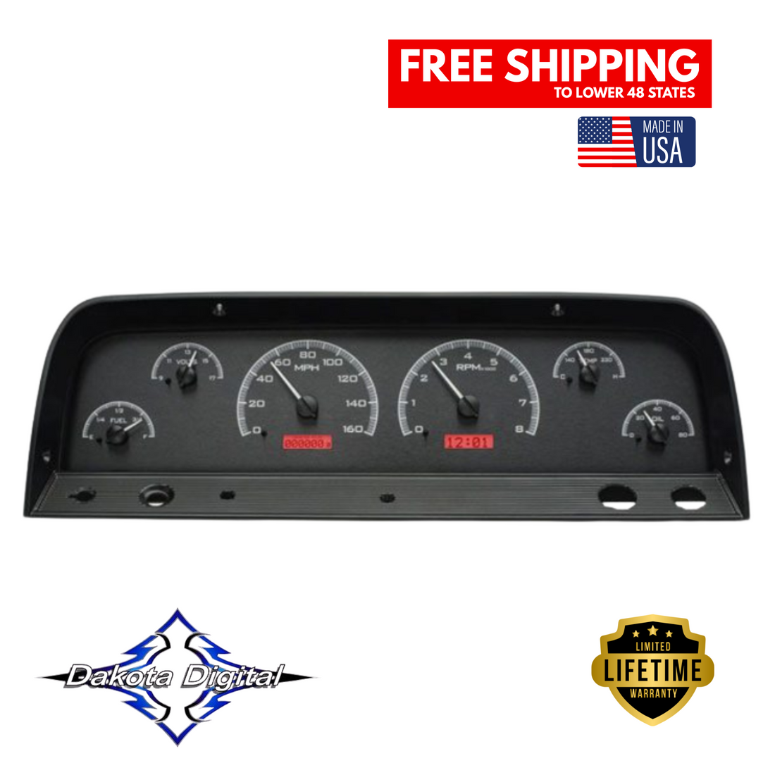Dakota Digital 1964-1966 Chevrolet Truck VHX Instrument Gauge Cluster-Black Background / Red Illumination VHX-64C-PU-K-R