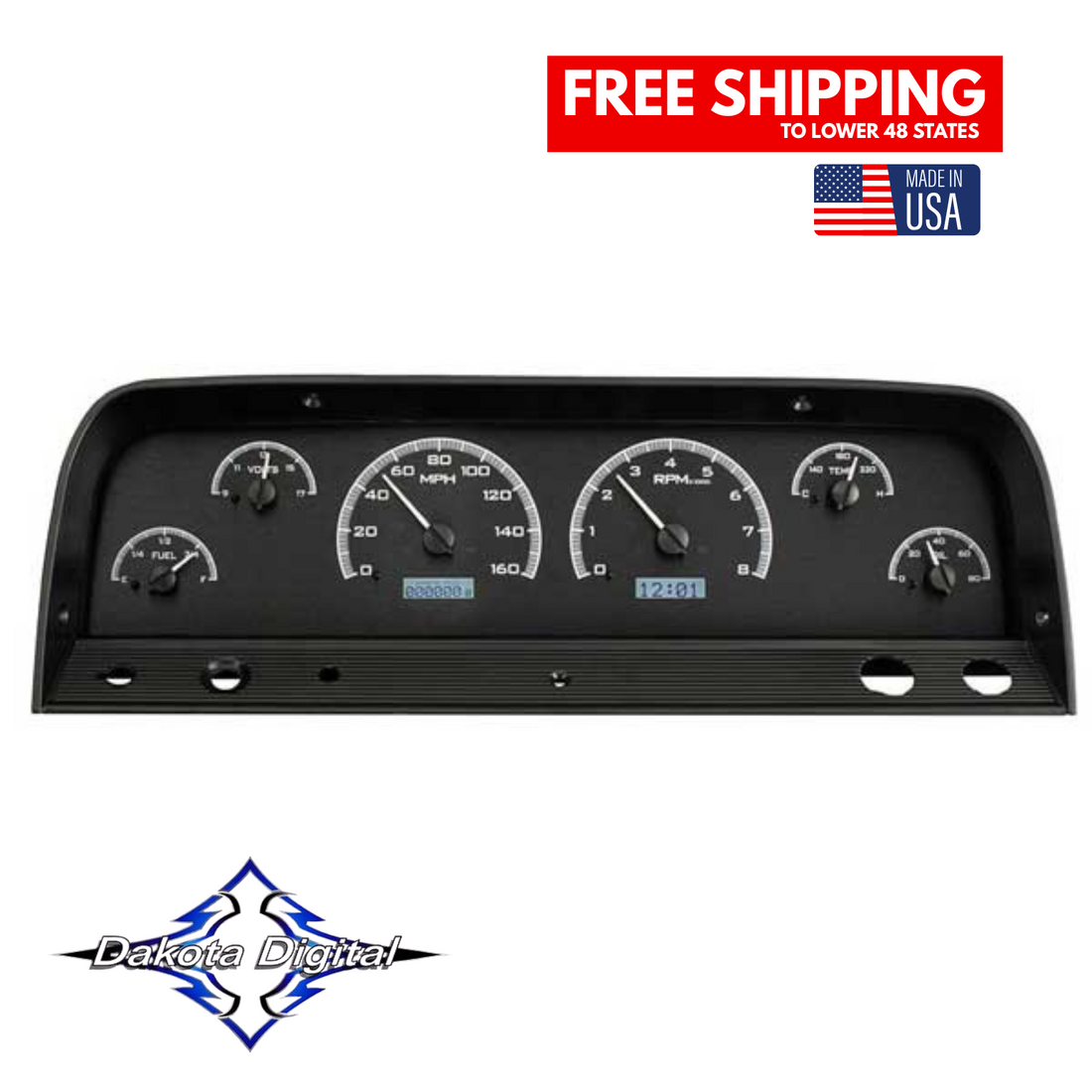 Dakota Digital 1964-1966 Chevrolet Truck VHX Instrument Gauge Cluster-Black Background / White Illumination VHX-64C-PU-K-W Tuckers Classic Auto Parts