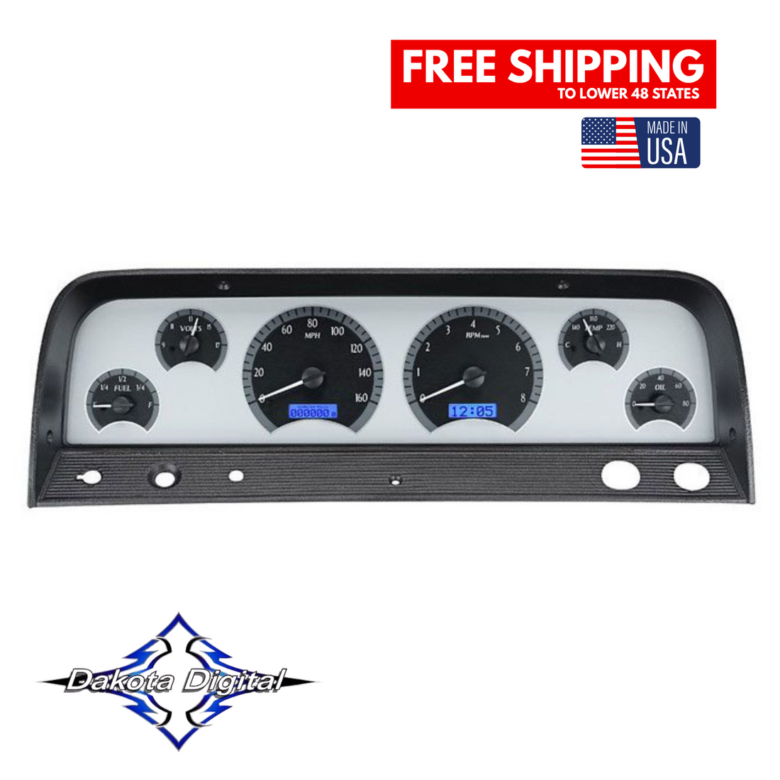 Dakota Digital 1964-1966 Chevrolet Truck VHX Instrument Gauge Cluster-Silver Background / Blue Illumination VHX-64C-PU-S-B Tuckers Classic Auto Parts