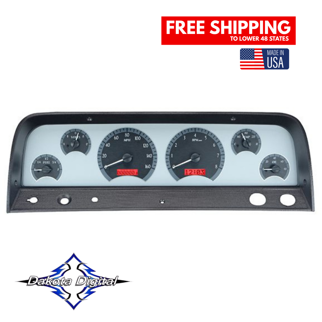 Dakota Digital 1964-1966 Chevrolet Truck VHX Instrument Gauge Cluster-Silver Background / Red Illumination VHX-64C-PU-S-R Tuckers Classic Auto Parts
