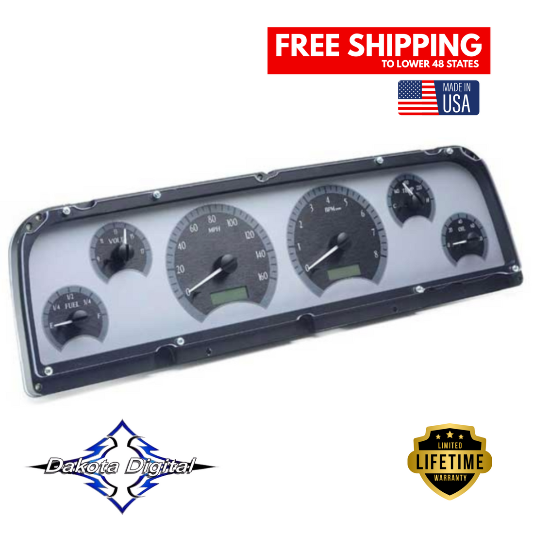 Dakota Digital 1964-1966 Chevrolet Truck VHX Instrument Gauge Cluster-Silver Background / White Illumination VHX-64C-PU-S-W