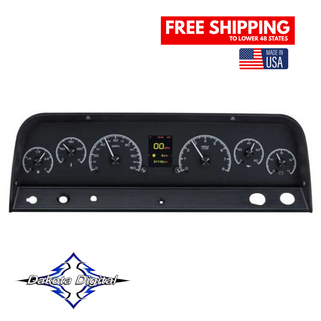 Dakota Digital 1964-1966 Chevrolet Truck HDX Instrument Gauge Cluster-Black Alloy Face HDX-64C-PU-K