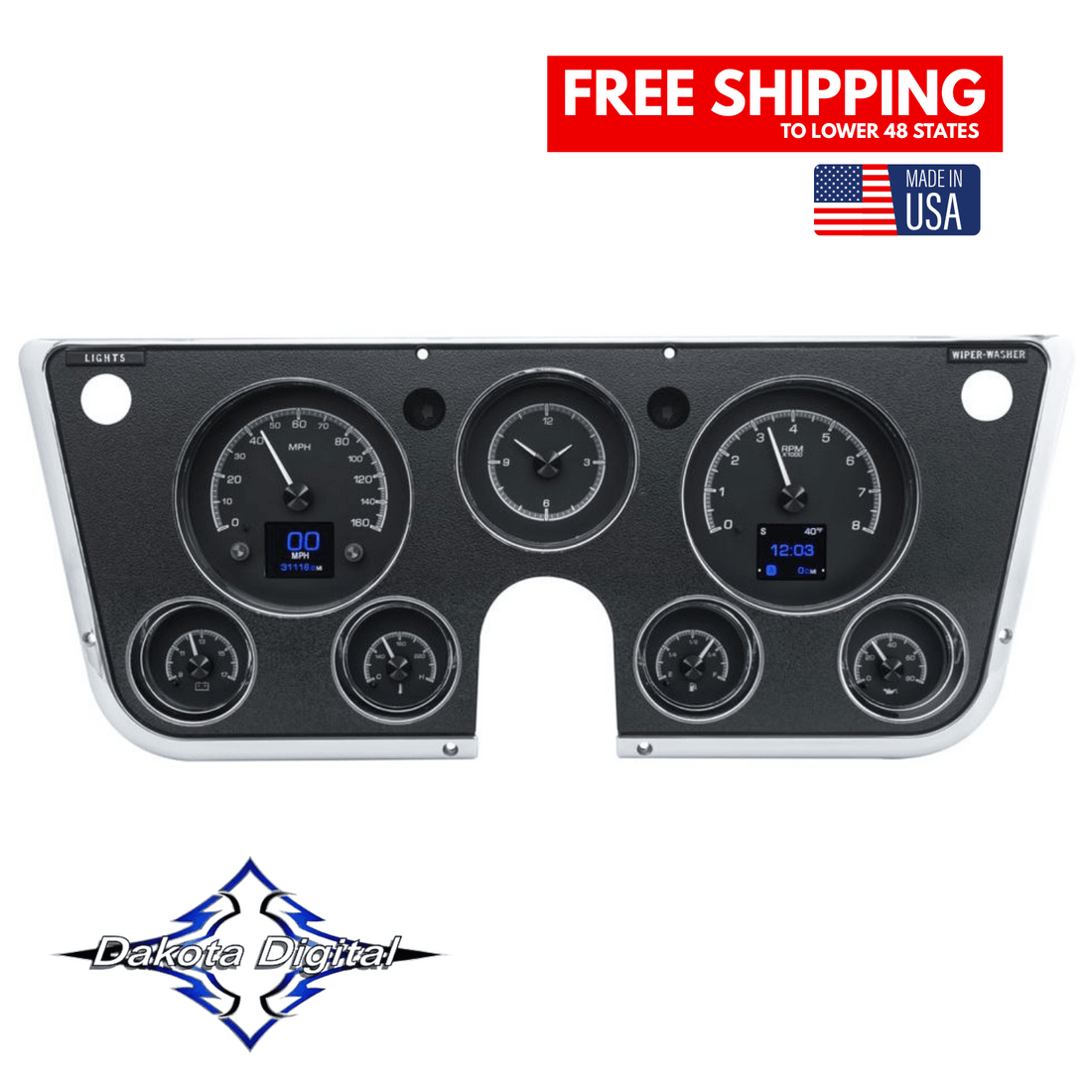 Dakota Digital 1967-1972 C10 Chevy Chevrolet & GMC Truck HDX Instrument Gauge Cluster-Black Alloy Face HDX-67C-PU-K Tuckers Classic Auto Parts