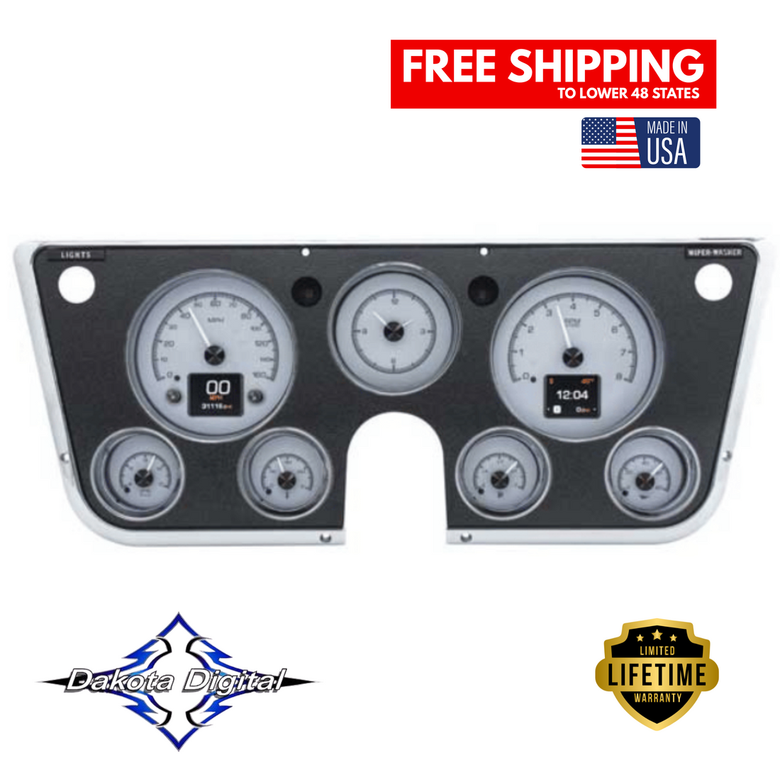 Dakota Digital 1967-1972 Chevrolet & GMC Truck HDX Instrument Gauge Cluster-Silver Alloy Face HDX-67C-PU-S
