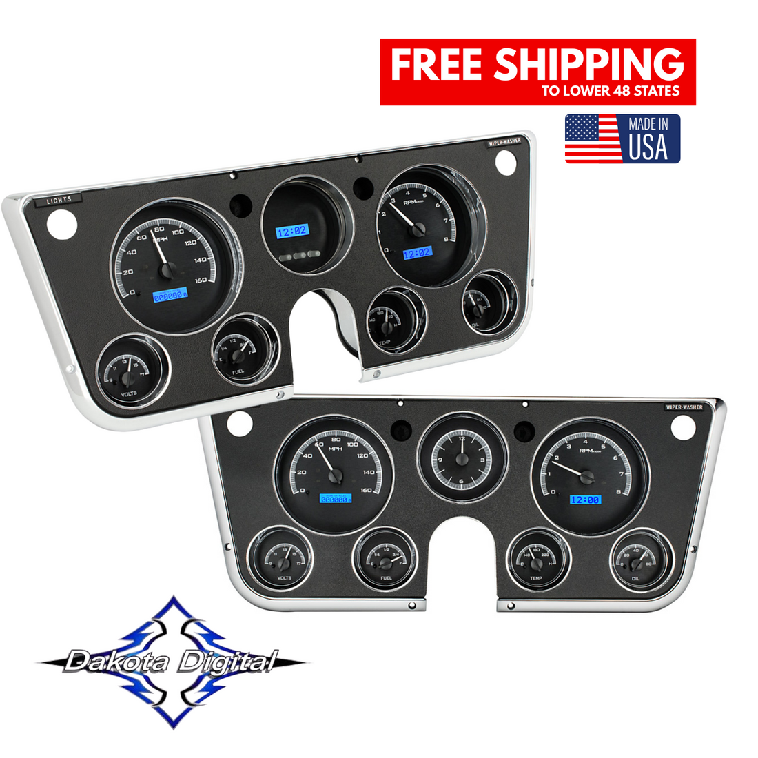 Dakota Digital 1967-1972 Chevrolet & GMC Truck VHX Instrument Gauge Cluster-Black Background / Blue Illumination VHX-67C Chevy C10 Truck Gauges Tuckers Classic Auto Parts
