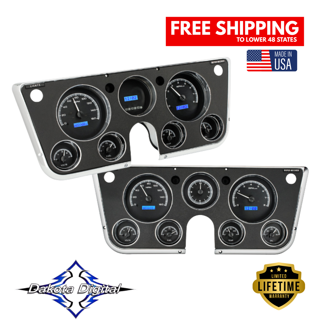 Dakota Digital 1967-1972 Chevrolet & GMC Truck VHX Instrument Gauge Cluster-Black Background / Blue Illumination VHX-67C