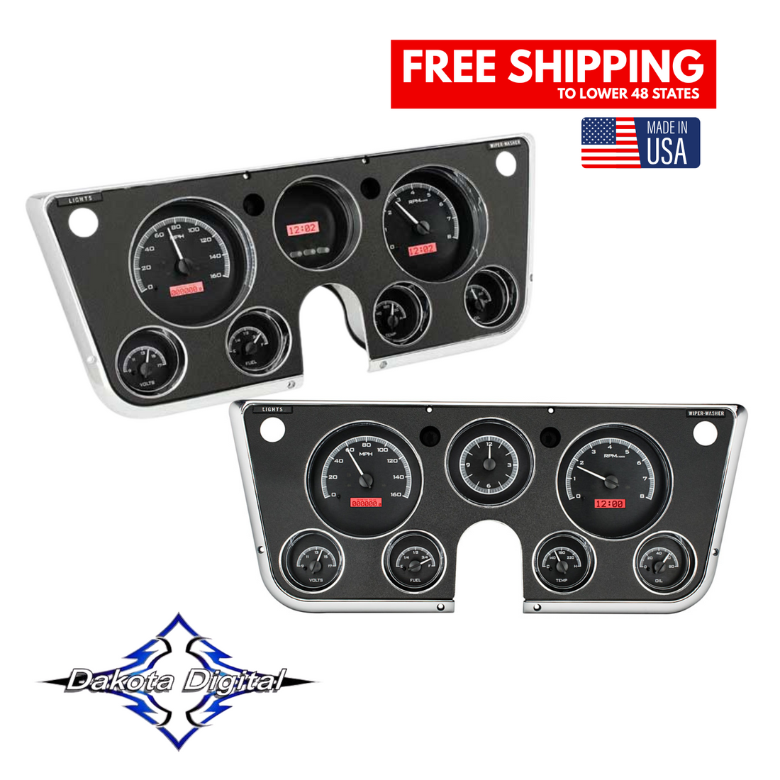 Dakota Digital 1967-1972 Chevrolet & GMC Truck VHX Instrument Gauge Cluster-Black Background / Red Illumination VHX-67C Chevy C10 Gauges Tuckers Classic Auto Parts