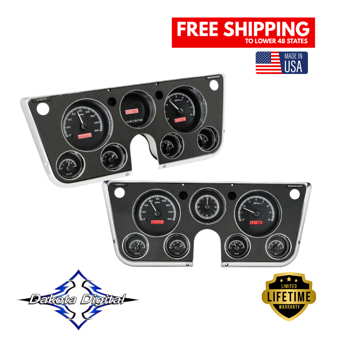 Dakota Digital 1967-1972 Chevrolet & GMC Truck VHX Instrument Gauge Cluster-Black Background / Red Illumination VHX-67C