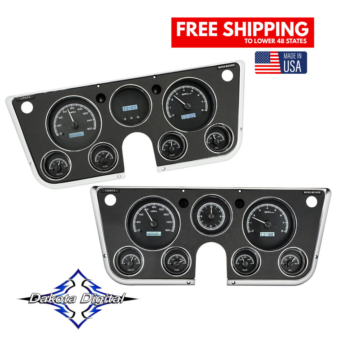 Dakota Digital 1967-1972 Chevrolet & GMC Truck VHX Instrument Gauge Cluster-Black Background / White Illumination VHX-67C-PA-K-W