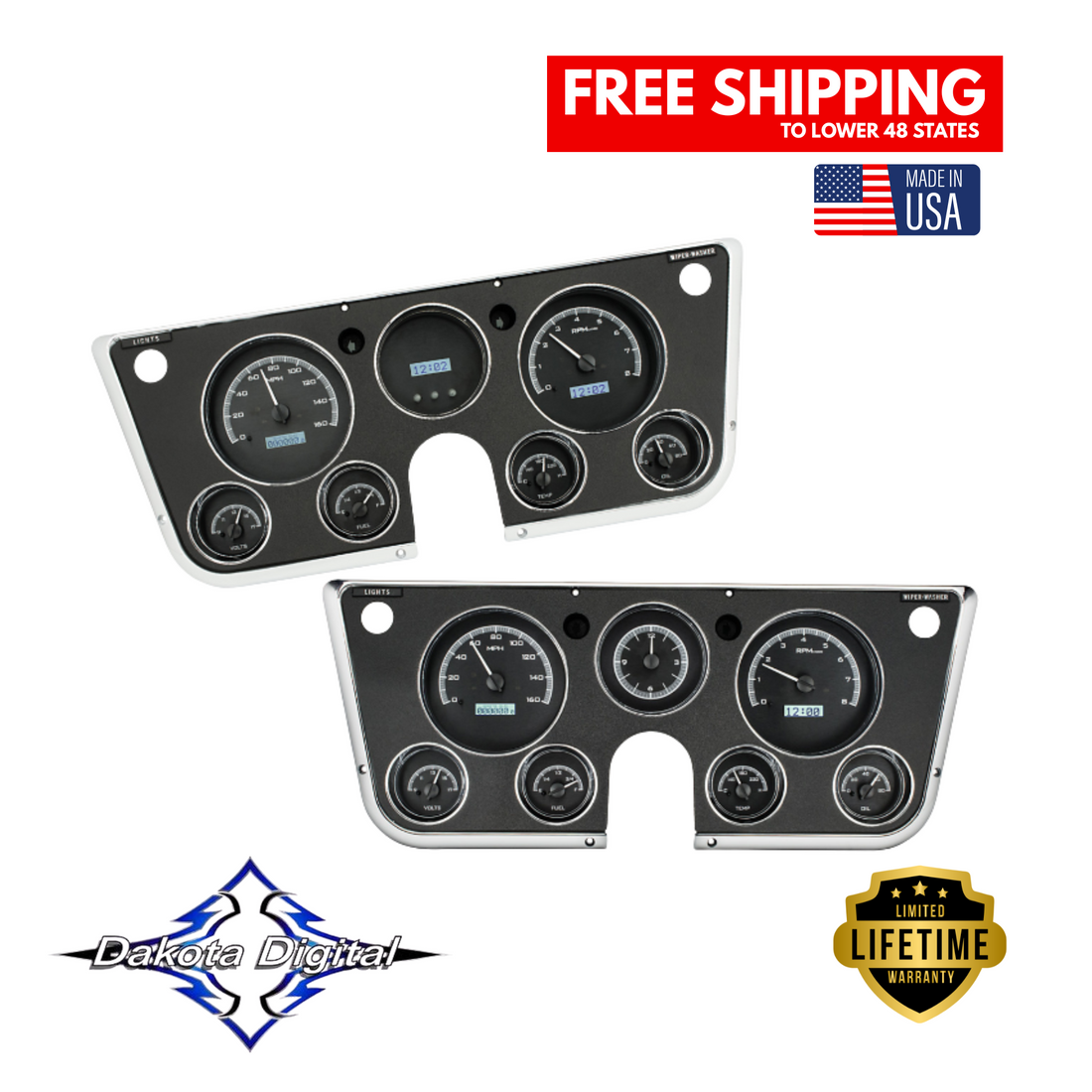 Dakota Digital 1967-1972 Chevrolet & GMC Truck VHX Instrument Gauge Cluster-Black Background / White Illumination VHX-67C