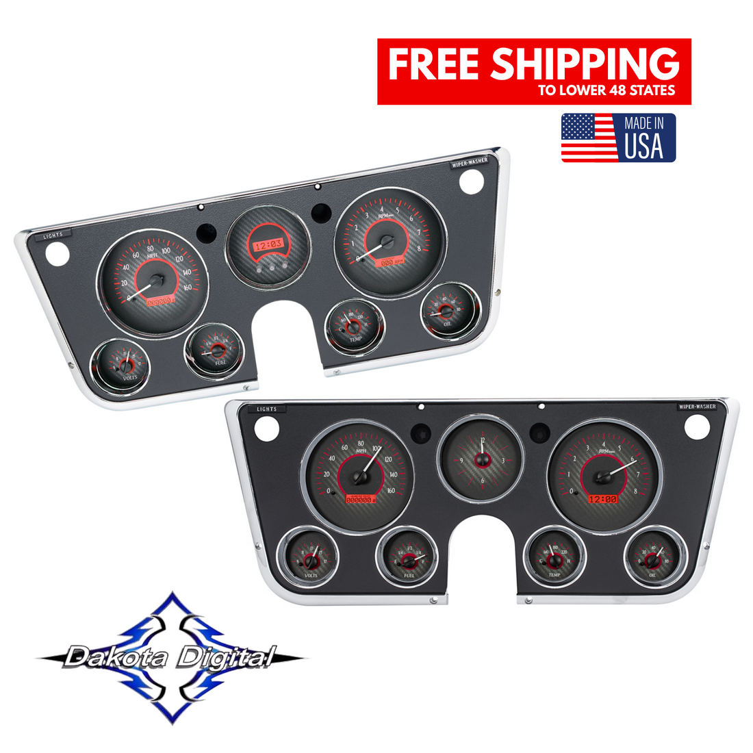 Dakota Digital 1967-1972 Chevrolet & GMC Truck VHX Instrument Gauge Cluster-Carbon Fiber Background / Red Illumination VHX-67C-P