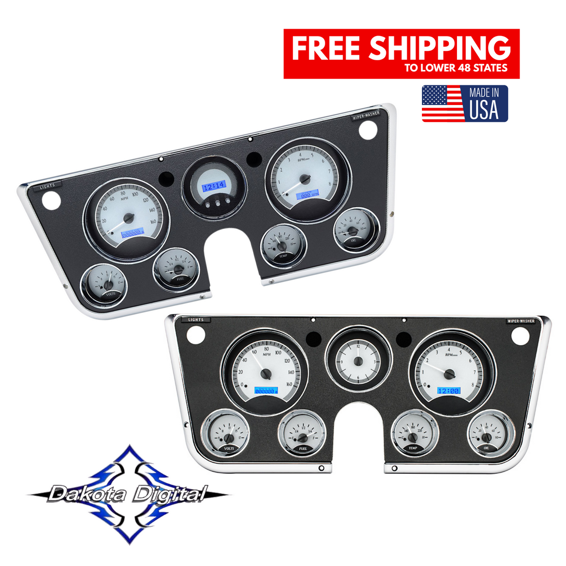 Dakota Digital 1967-1972 Chevrolet & GMC Truck VHX Instrument Gauge Cluster-Silver Background / Blue Illumination VHX-67C-PU Tuckers Classic Auto Parts