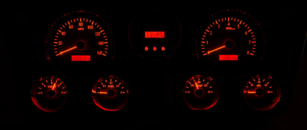 Dakota Digital 1967-1972 Chevrolet & GMC Truck VHX Instrument Gauge Cluster-Silver Background / Red Illumination VHX-67C-PU-S-R