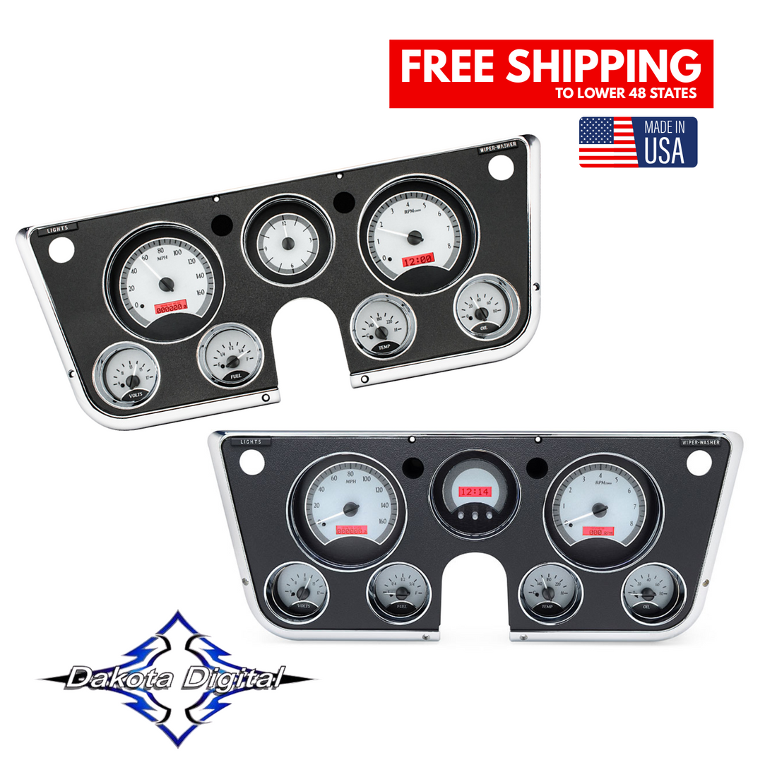 Dakota Digital 1967-1972 Chevrolet & GMC Truck VHX Instrument Gauge Cluster-Silver Background / Red Illumination VHX-67C-PU-S-R Tuckers Classic Auto Parts