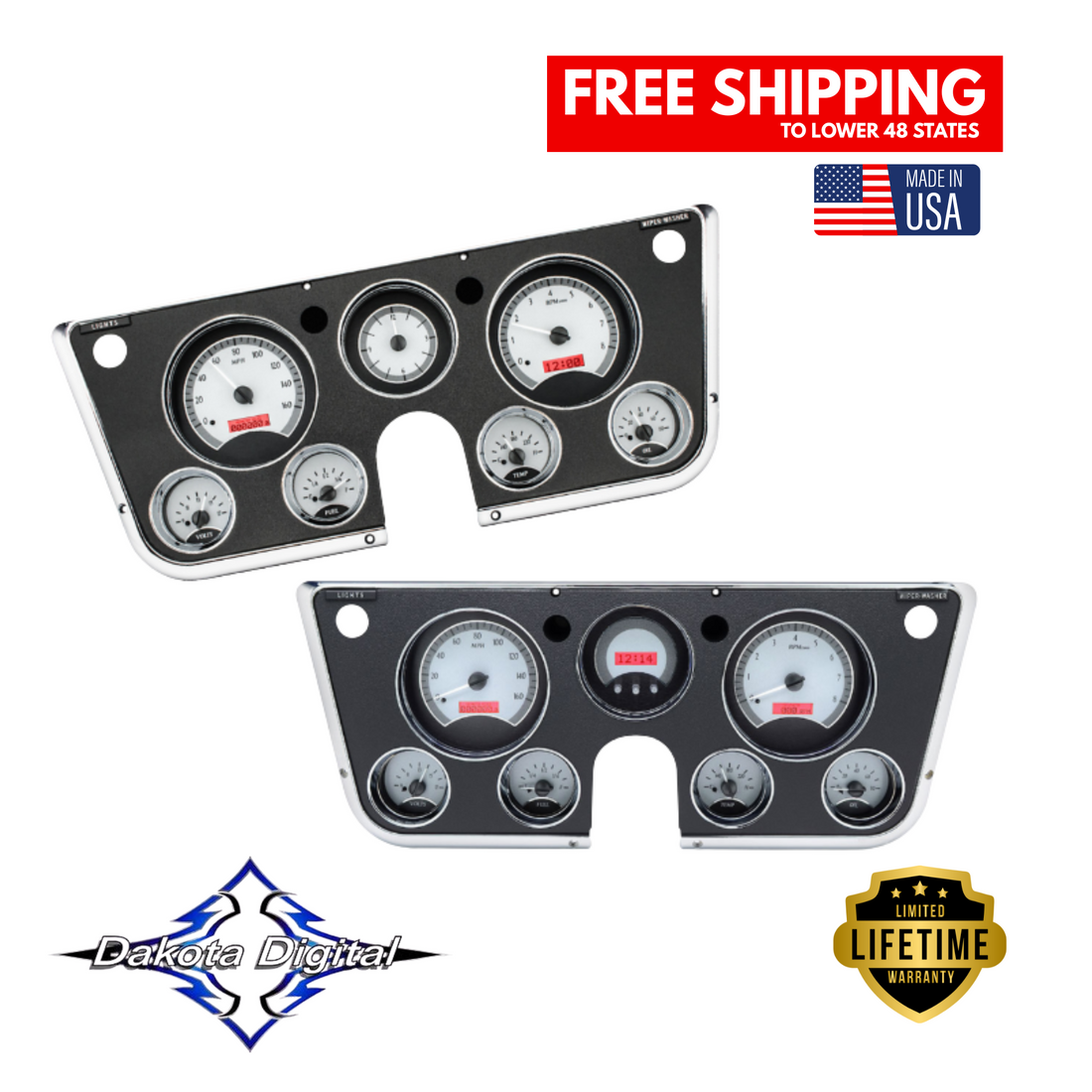 Dakota Digital 1967-1972 Chevrolet & GMC Truck VHX Instrument Gauge Cluster-Silver Background / Red Illumination VHX-67C-PU-S-R