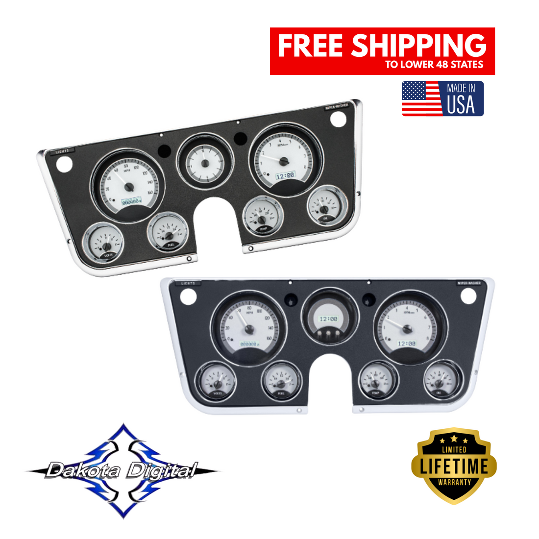 Dakota Digital 1967-1972 Chevrolet & GMC Truck VHX Instrument Gauge Cluster-Silver Background / White Illumination VHX-67C-PU-S-W