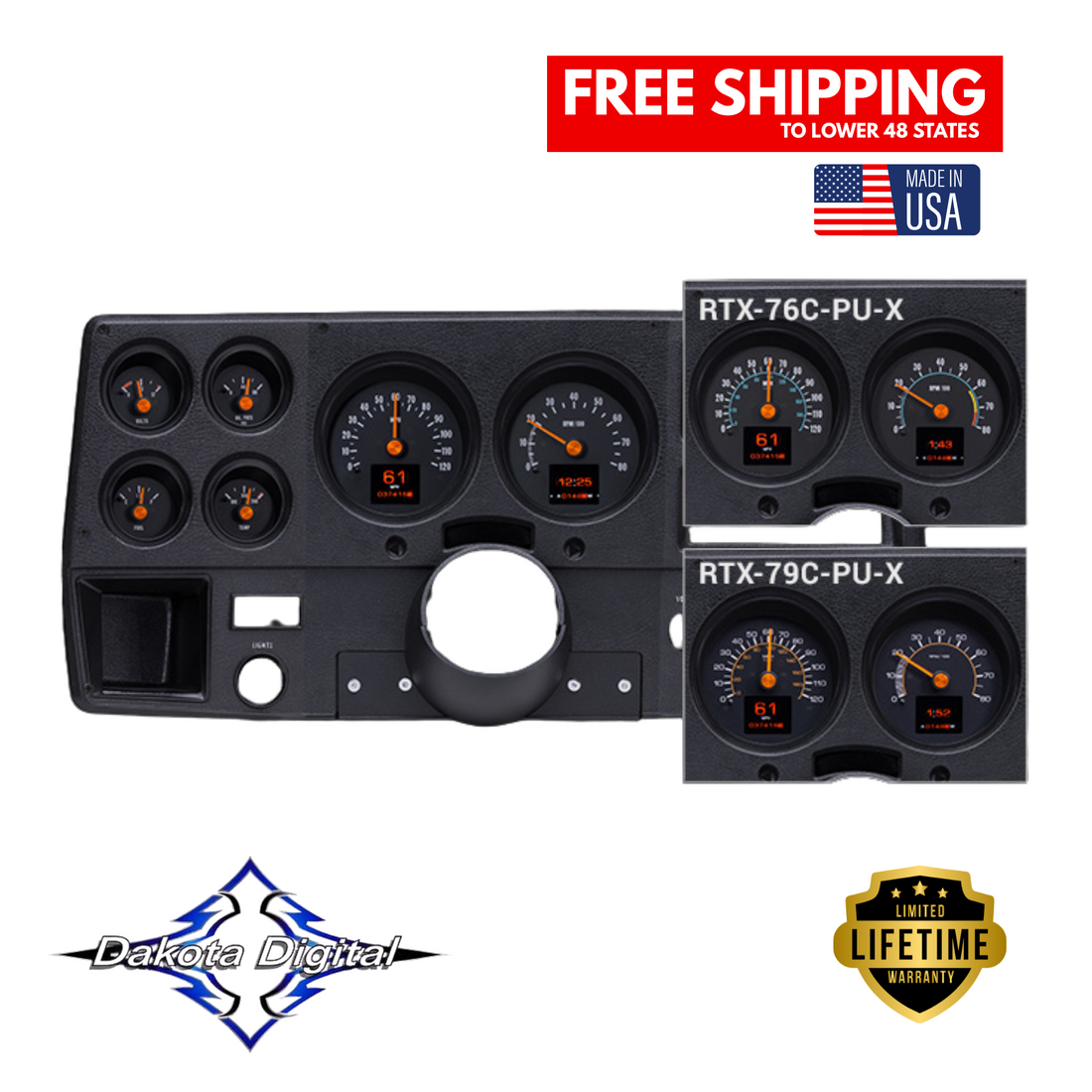 Dakota Digital 1973-1975 Chevrolet & GMC Truck RTX Instrument Gauge Cluster RTX-73C-PU-X