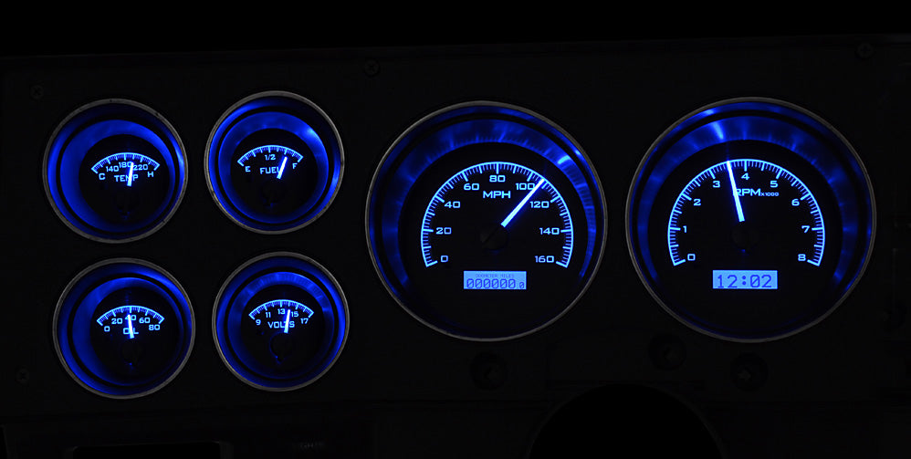 Dakota Digital 1973-1987 Chevrolet & GMC Truck VHX Instrument Gauge Cluster-Black Background / Blue Illumination VHX-73C-PU-K-B