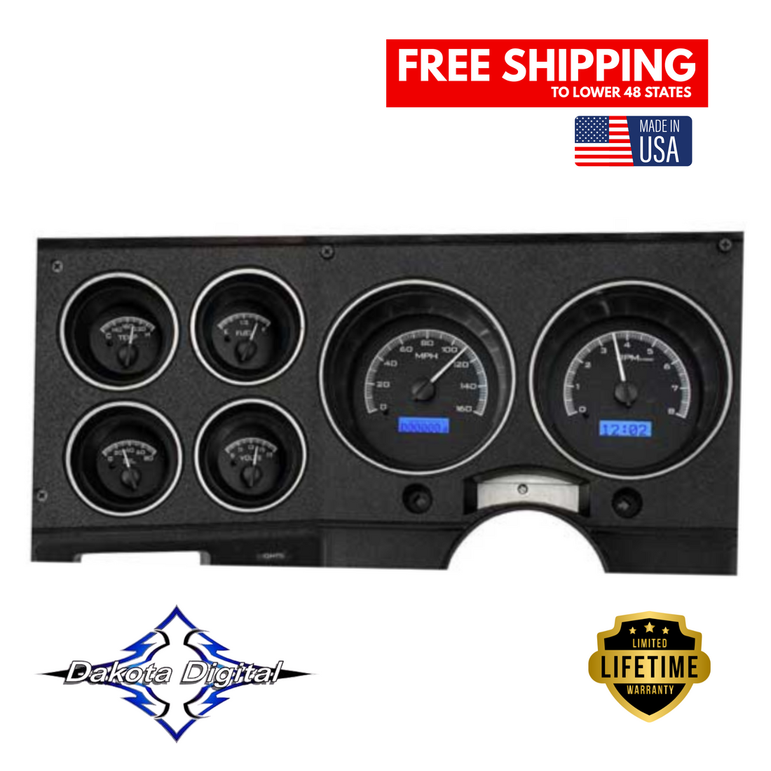 Dakota Digital 1973-1987 Chevrolet & GMC Truck VHX Instrument Gauge Cluster-Black Background / Blue Illumination VHX-73C-PU-K-B