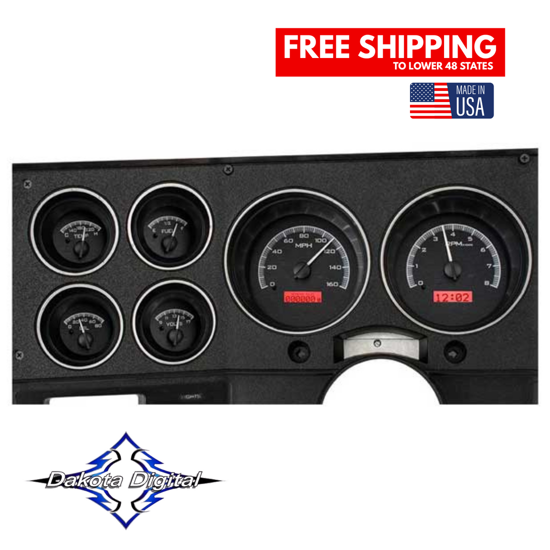 Dakota Digital 1973-1987 Chevrolet &amp; GMC Truck VHX Instrument Gauge Cluster-Black Background / Red Illumination VHX-73C-PU-K-R - Tuckers Classic Auto Parts