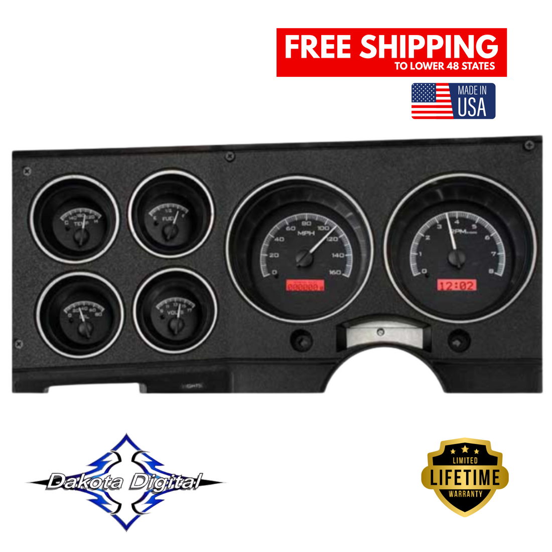 Dakota Digital 1973-1987 Chevrolet & GMC Truck VHX Instrument Gauge Cluster-Black Background / Red Illumination VHX-73C-PU-K-R