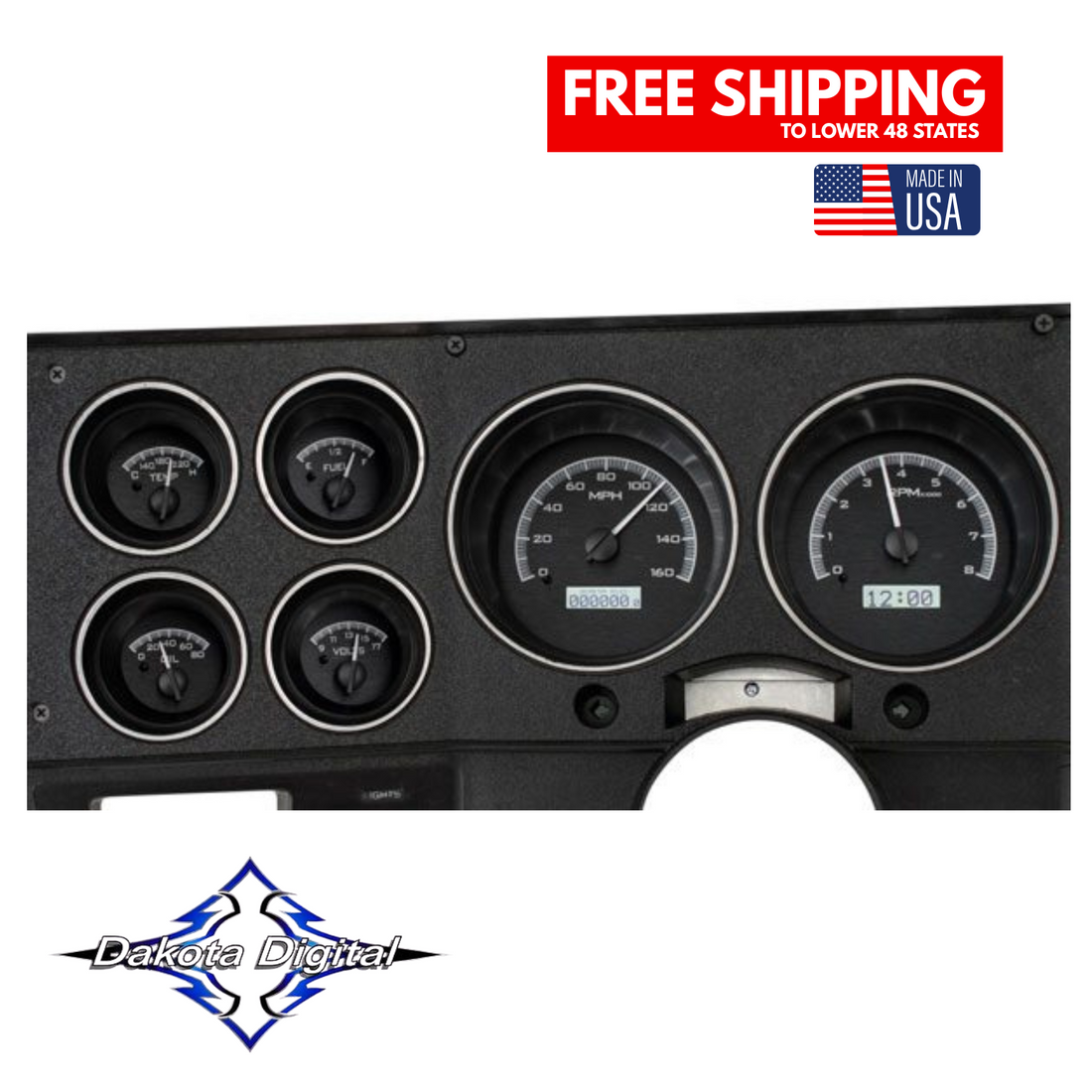 Dakota Digital 1973-1987 Chevrolet & GMC Truck VHX Instrument Gauge Cluster-Black Background / White Illumination VHX-73C-PU-K-W Tuckers Classic Auto Parts
