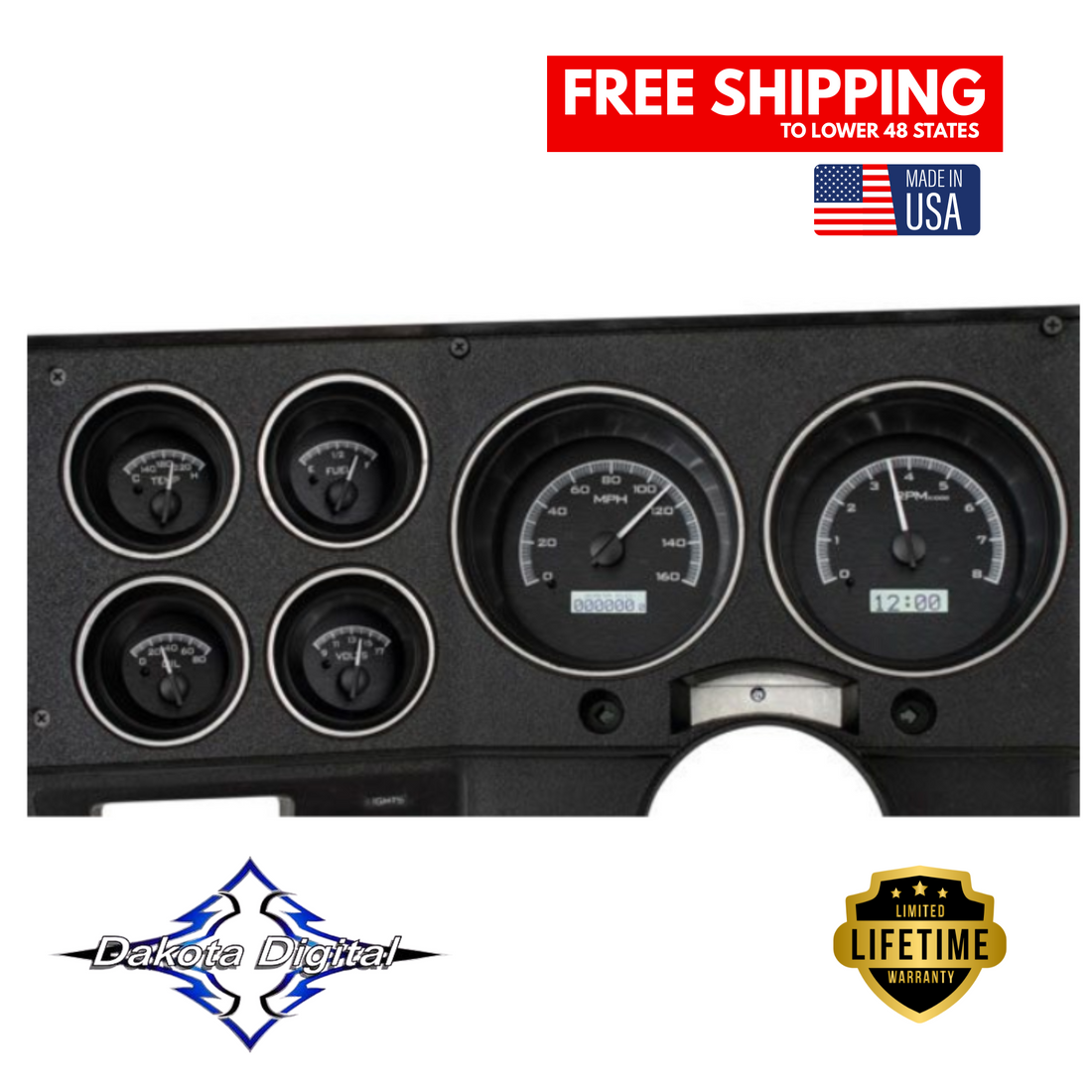 Dakota Digital 1973-1987 Chevrolet & GMC Truck VHX Instrument Gauge Cluster-Black Background / White Illumination VHX-73C-PU-K-W