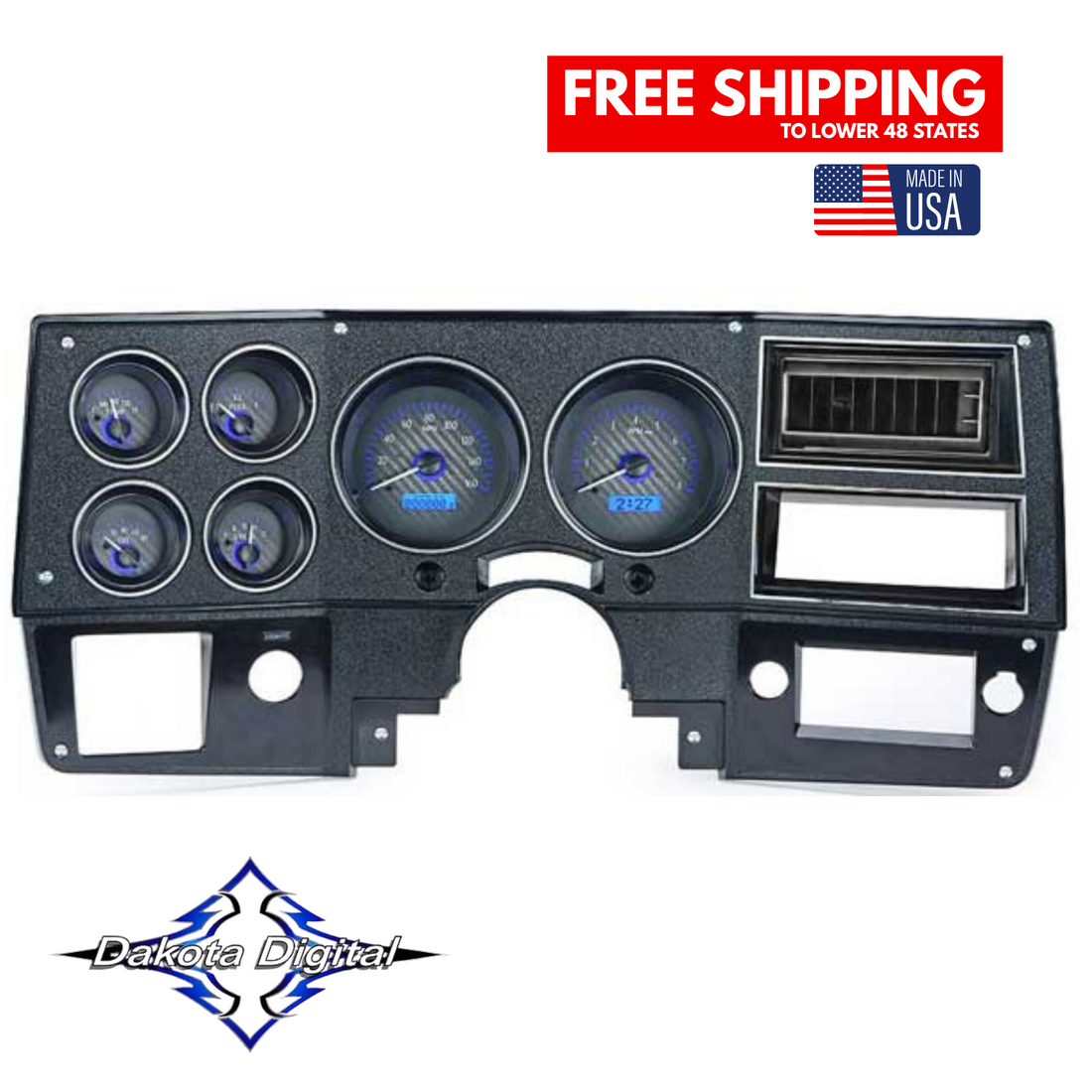 Dakota Digital 1973-1987 Chevrolet & GMC Truck VHX Instrument Gauge Cluster-Carbon Fiber Background / Blue Illumination VHX-73C-PU-C-B Squarebody Tuckers Classic Auto Parts