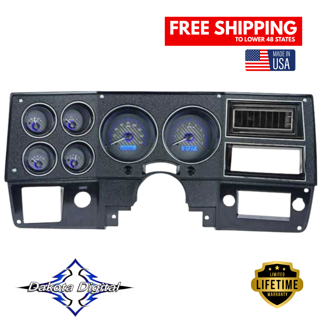 Dakota Digital 1973-1987 Chevrolet & GMC Truck VHX Instrument Gauge Cluster-Carbon Fiber Background / Blue Illumination VHX-73C-PU-C-B